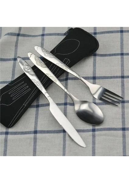 Mavi Stil Et Paslanmaz Çelik Yemek Takımı Taşınabilir Seyahat Kamp Çatal Sofra Takımı Yemek Takımı Kılıf Sofra Takımı Kiti Bez Çanta ile (Yurt Dışından) modelleri