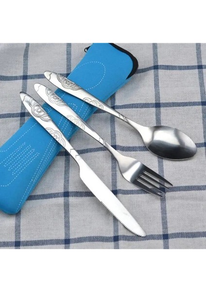 Mavi Stil Et Paslanmaz Çelik Yemek Takımı Taşınabilir Seyahat Kamp Çatal Sofra Takımı Yemek Takımı Kılıf Sofra Takımı Kiti Bez Çanta ile (Yurt Dışından) indirimleri