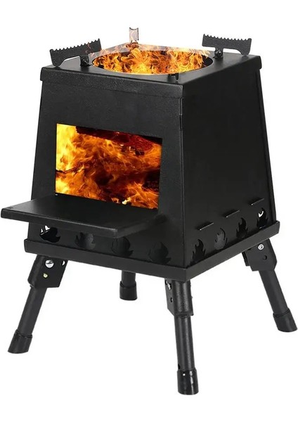 Siyah Stil 22*22*19 cm Kamp Sobası Taşınabilir Katlanabilir Odun Sobası Açık Yürüyüş Seyahat Pişirme Ekipmanları Için Gerilebilir Aracı (Yurt Dışından)