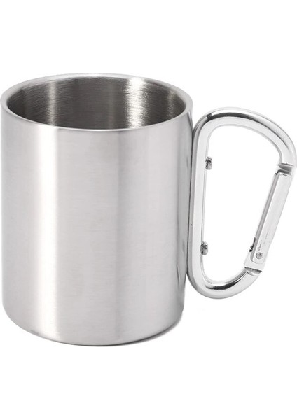 220ML Camping Travel Stainless Steel Cup Carabiner Hook Handle Water Mug (Yurt Dışından)
