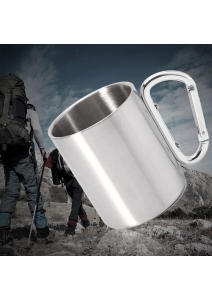 220ML Camping Travel Stainless Steel Cup Carabiner Hook Handle Water Mug (Yurt Dışından) fiyatları