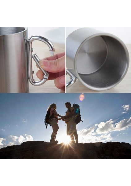 220ML Camping Travel Stainless Steel Cup Carabiner Hook Handle Water Mug (Yurt Dışından) modelleri
