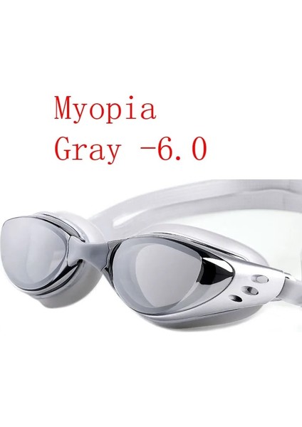 Gri -6.0 Stili Miyopi Yüzme Gözlükleri Erkekler Kadınlar -1.0~-10 Su Geçirmez Buğu Önleyici Arena Reçete Yüzme Gözlükleri Su Silikon Dalış Gözlüğü (Yurt Dışından)