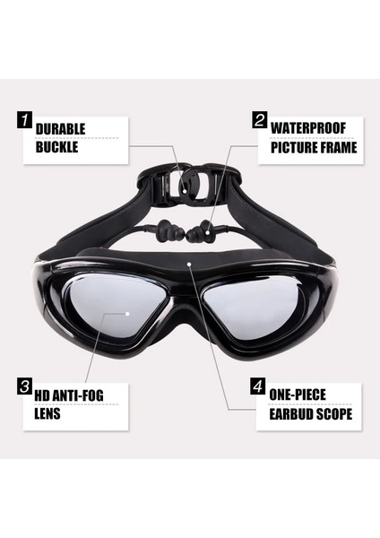 R Stili Erkekler Kadınlar Büyük Çerçeve Miyopi Yüzme Gözlükleri Şeffaf Buğu Önleyici Yüzme Gözlükleri Kulak Tıkacı Dereceli Yüzme Gözlüklü (Yurt Dışından) fiyatları