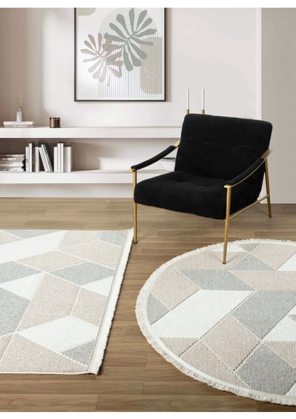 Krem Bej Gri Yumuşak Dokulu Yuvarlak Halı Kilim Mutfak Koridor Yolluk Dokuma Makine Halısı 008 Daire modelleri