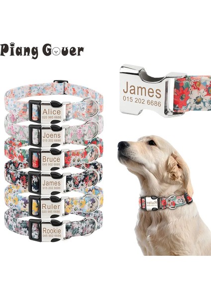 E Stili Xs Beden Yeni Oyulmuş Köpek Tasması Özel Yavru Kedi Köpek Tasma Retro Pastoral Çiçek Kişiselleştirilmiş Etiket Kımlığı Pet Yaka Tasmalar (Yurt Dışından) modelleri