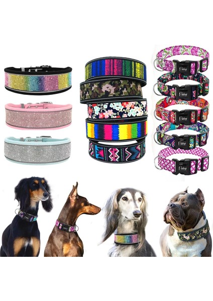 202 Sb Stili M Beden Büyük Köpekler Için Geniş Boy Yaka Yansıtıcı Pet Köpekler Yaka Yumuşak Yastıklı Pitbull Bling ile Alman Çoban Rhinestone S M L (Yurt Dışından) fiyatları