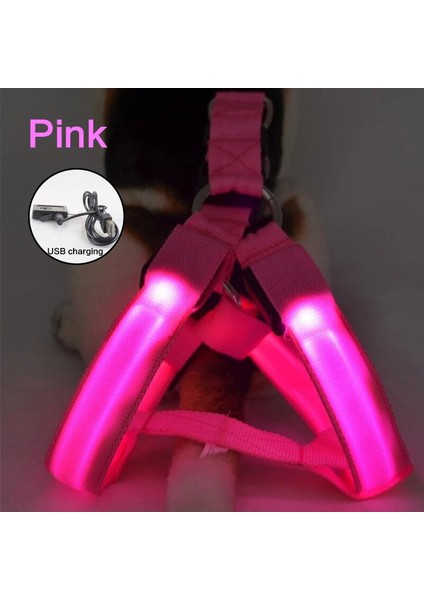 Pembe USB Şarj Stili M Beden Naylon Pet Köpek Koşum Kedi Güvenlik LED Yanıp Sönen Işık Koşum LED Tasma Halat Kemer Yaka Koşum Yelek Büyük Köpekler Için Yaka L (Yurt Dışından)