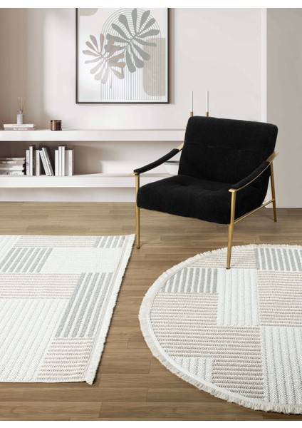 Krem Bej Gri Yumuşak Dokulu Yuvarlak Halı Kilim Mutfak Koridor Yolluk Dokuma Makine Halısı 009 Daire modelleri