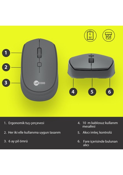 Lecoo WS202-G Gri USB Kablosuz Mouse