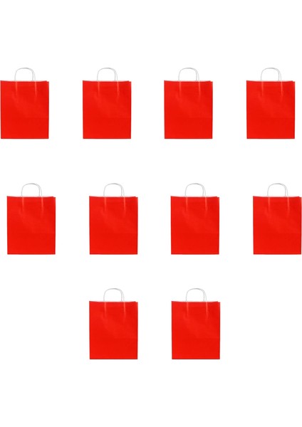 Büküm Saplı Kraft Kağıt Karton Hediyelik Çanta Poşet Torba - Kırmızı- 31X41 Cm. - 10 Adetlik 1 Paket