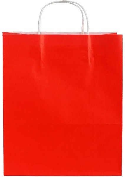 Büküm Saplı Kraft Kağıt Karton Hediyelik Çanta Poşet Torba - Kırmızı- 31X41 Cm. - 10 Adetlik 1 Paket