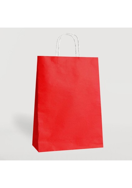 Büküm Saplı Kraft Kağıt Karton Hediyelik Çanta Poşet Torba - Kırmızı- 31X41 Cm. - 10 Adetlik 1 Paket