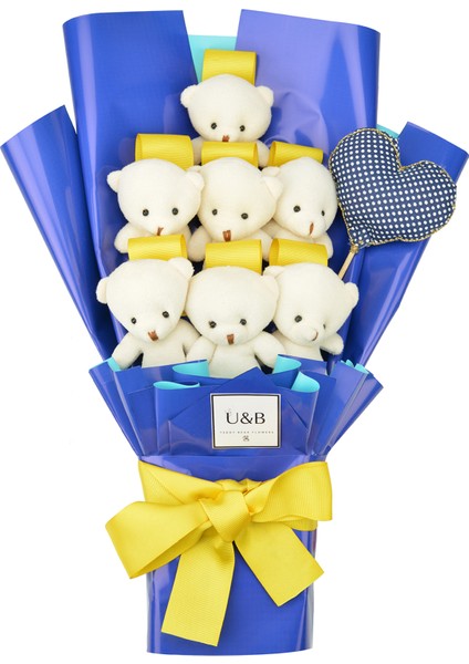 Sarı Lacivert Taraftar Kalpli Ayıcık Buketi