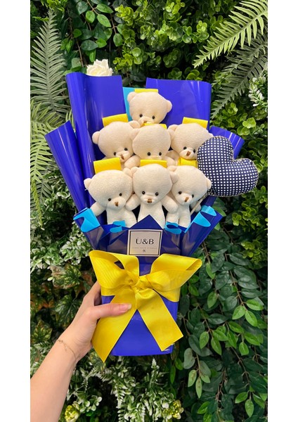 Sarı Lacivert Taraftar Kalpli Ayıcık Buketi fiyatları