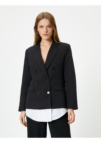 Blazer Ceket Kruvaze Düğmeli Cepli Gömlek Parça Görünümlü modelleri