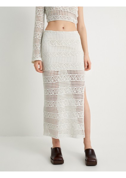 Uzun Kroşe Etek Yandan Yırtmaç Detaylı Astarlı fırsatları