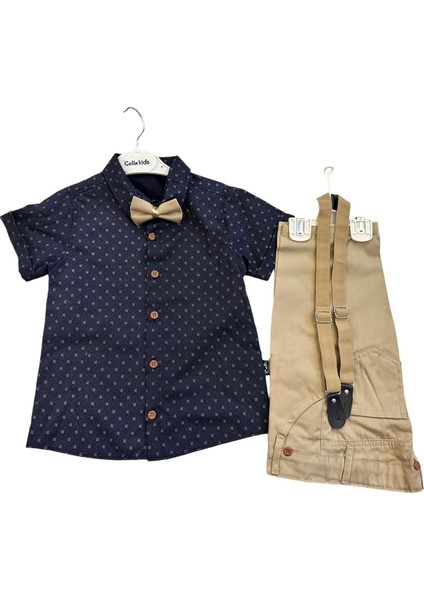 Bayramlık Yazlık Erkek Çocuk Papyonlu Gömlek & Askılı Keten Şortlu 2' Li Takım fiyatları