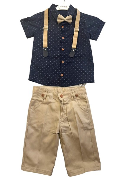 Bayramlık Yazlık Erkek Çocuk Papyonlu Gömlek & Askılı Keten Şortlu 2' Li Takım modelleri