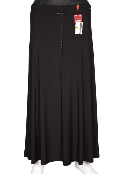 Kadın Safa Sandy Kumaş Parçalı Astarsız Lastikli Siyah Etek