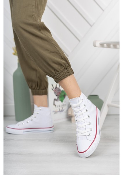 Prego Siyah&beyaz Çocuk Bilekli Converse Tarzı Spor Ayakkabı Beyaz