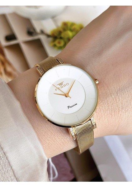 Goldsilver Hasır Kordonlu Renk Atmaz 30 Metre Suya Dayanıklı Özel Tasarım Kadın Kolsaati 81707