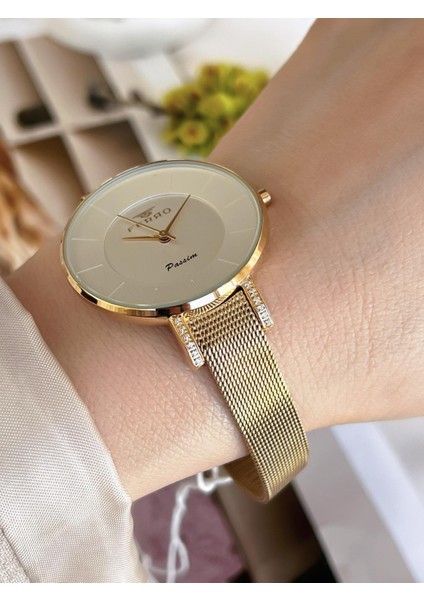 Goldsilver Hasır Kordonlu Renk Atmaz 30 Metre Suya Dayanıklı Özel Tasarım Kadın Kolsaati 81707 modelleri