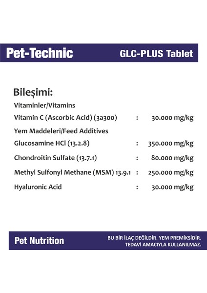 Pet Technic 2li Glc Plus Tablet Glukozamin / Kondroitin