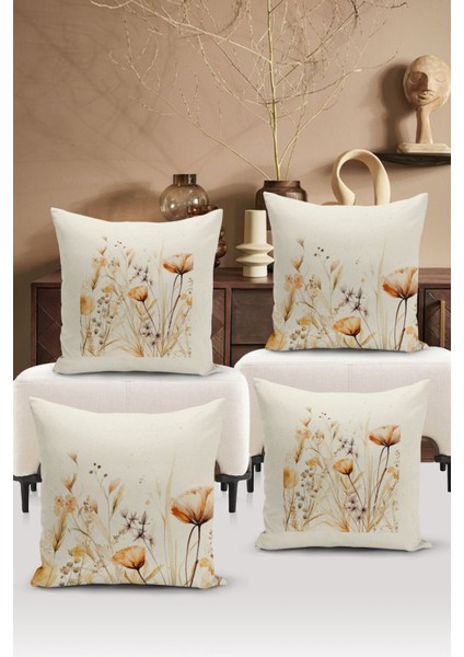 Flower/vintage Serisi Çift Tarafı Dijital Baskılı 4'lü Kırlent Kılıfı Seti (Cushion Cover Set)