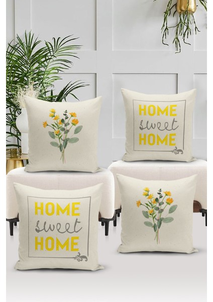 Flower/vintage Serisi Çift Tarafı Dijital Baskılı 4'lü Kırlent Kılıfı Seti (Cushion Cover Set)
