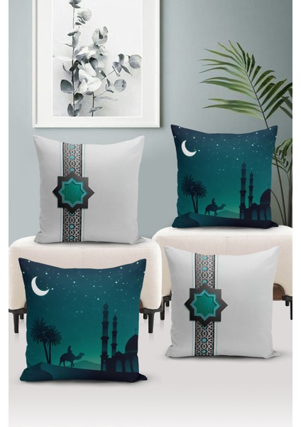 Ramazan Serisi Çift Tarafı Dijital Baskılı 4'lü Kırlent Kılıfı Seti (Ramadan Cushion Cover Set)