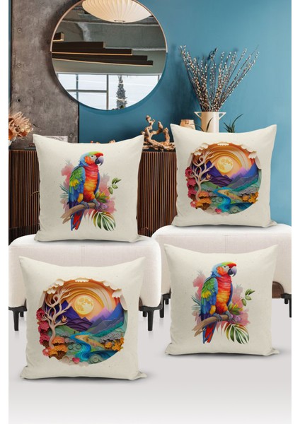 Flower/vintage Serisi Çift Tarafı Dijital Baskılı 4'lü Kırlent Kılıfı Seti (Cushion Cover Set)