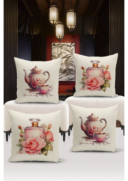 Flower/vintage Serisi Çift Tarafı Dijital Baskılı 4'lü Kırlent Kılıfı Seti (Cushion Cover Set)