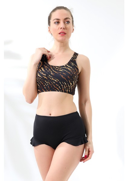 Aykum,yüksek Bel Badi Bikini Takımı Fırfırlı Alt Kısmı Astarlı