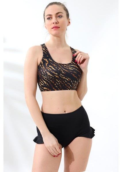 Aykum,yüksek Bel Badi Bikini Takımı Fırfırlı Alt Kısmı Astarlı