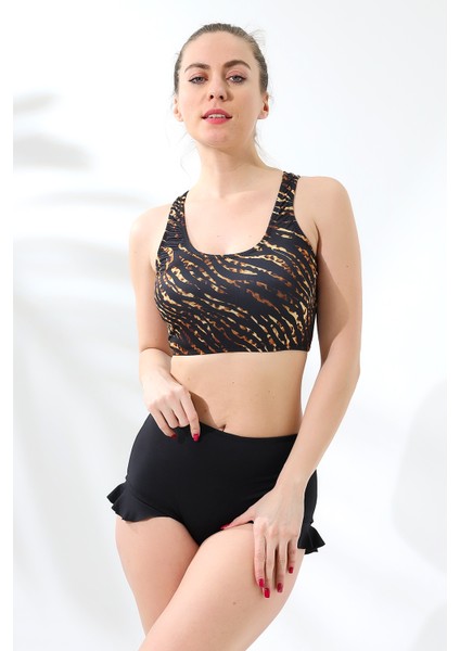 Aykum,yüksek Bel Badi Bikini Takımı Fırfırlı Alt Kısmı Astarlı