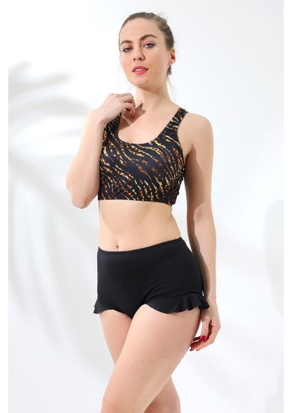 Aykum,yüksek Bel Badi Bikini Takımı Fırfırlı Alt Kısmı Astarlı