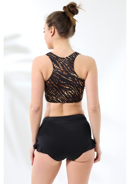 Aykum,yüksek Bel Badi Bikini Takımı Fırfırlı Alt Kısmı Astarlı