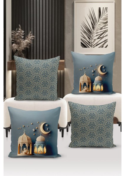 Ramazan Serisi Çift Tarafı Dijital Baskılı 4'lü Kırlent Kılıfı Seti (Ramadan Cushion Cover Set)