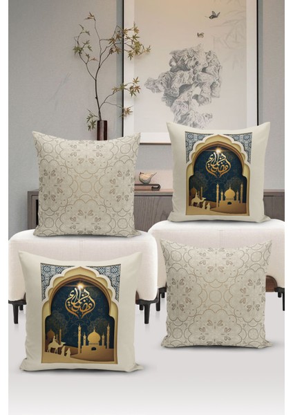 Ramazan Serisi Çift Tarafı Dijital Baskılı 4'lü Kırlent Kılıfı Seti (Ramadan Cushion Cover Set)