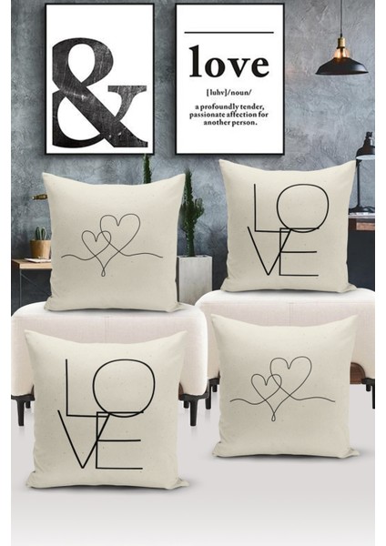 Flower/vintage Serisi Çift Tarafı Dijital Baskılı 4'lü Kırlent Kılıfı Seti (Cushion Cover Set)