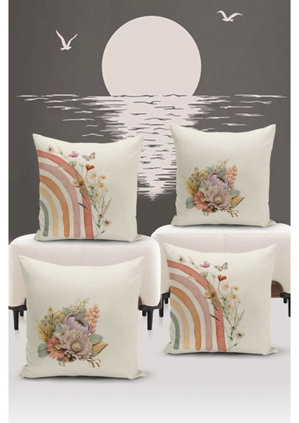 Flower/vintage Serisi Çift Tarafı Dijital Baskılı 4'lü Kırlent Kılıfı Seti (Cushion Cover Set)