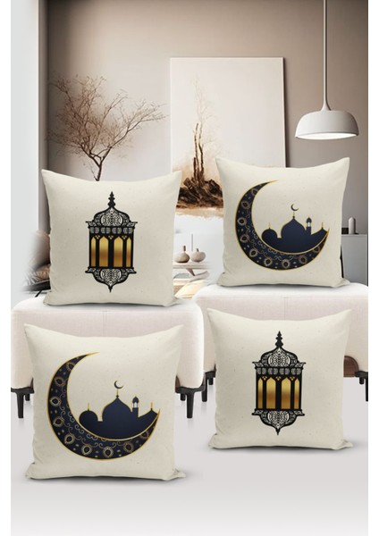 Ramazan Serisi Çift Tarafı Dijital Baskılı 4'lü Kırlent Kılıfı Seti (Ramadan Cushion Cover Set)