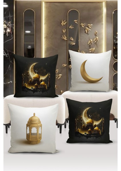 Ramazan Serisi Çift Tarafı Dijital Baskılı 4'lü Kırlent Kılıfı Seti (Ramadan Cushion Cover Set)