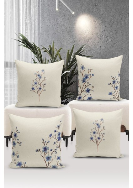 Flower/vintage Serisi Çift Tarafı Dijital Baskılı 4'lü Kırlent Kılıfı Seti (Cushion Cover Set)