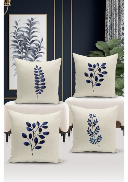 Flower/vintage Serisi Çift Tarafı Dijital Baskılı 4'lü Kırlent Kılıfı Seti (Cushion Cover Set)