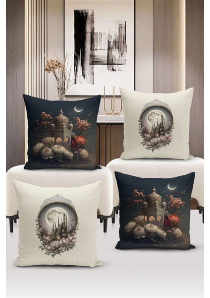 Ramazan Serisi Çift Tarafı Dijital Baskılı 4'lü Kırlent Kılıfı Seti (Ramadan Cushion Cover Set)