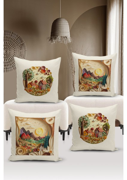 Flower/vintage Serisi Çift Tarafı Dijital Baskılı 4'lü Kırlent Kılıfı Seti (Cushion Cover Set)