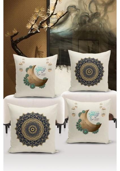 Ramazan Serisi Çift Tarafı Dijital Baskılı 4'lü Kırlent Kılıfı Seti (Ramadan Cushion Cover Set)