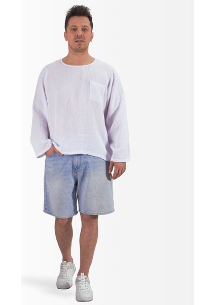 Müslin Sweatshirt Bisiklet Yaka Cepli Basic Model Beyaz modelleri